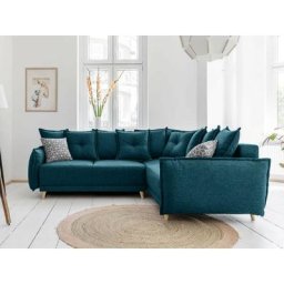 Lena - canapé d'angle convertible - avec coffre - style scandinave - 5 places - droit - bleu