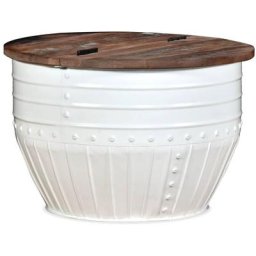 Table basse Bois de récupération massif Blanc Forme de baril Vidaxl White
