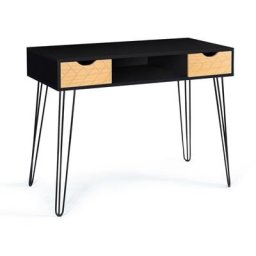 Idmarket - Bureau d'appoint console vintage leoni 2 tiroirs motifs graphiques - Noir