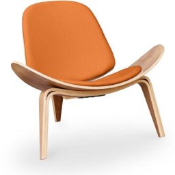 Fauteuil lounge CW07 Boho Bali Design scandinave - Simili Cuir Orange - Chêne massif, Faux cuir,
