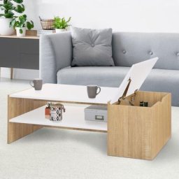 Table basse bar contemporaine izia avec coffre bois et blanc - Multicolore