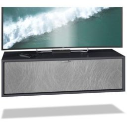 Meuble de tv Armoire suspendue Lowboard Lana noir mat - haute brillance - Façades en Scratchy Metal