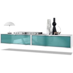 Ensemble de 2 set meuble tv Lana 100 lowboards blanc mat - haute brillance - Façades en Turquoise