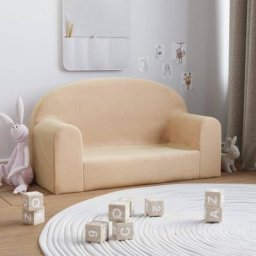 Canapé Relax Salon - Moderne Canapé pour enfants à 2 places Crème Peluche douce,84x34x45,5 cm