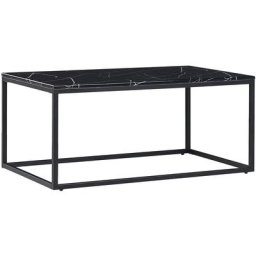 Table Basse Rectangulaire avec Plateau Effet Marbre Noir en mdf et Cadre en Métal Noir au Style