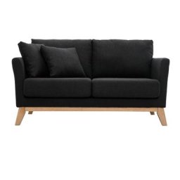 Canapé scandinave déhoussable 2 places en tissu gris foncé et bois clair OSLO - Gris foncé