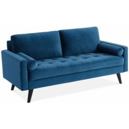 Alice's Garden - Canapé 3 places scandinave fixe. droit. pieds bois Velours Bleu pétrole - Bleu