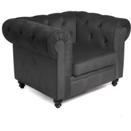 Fauteuil Chesterfield Relax Confortable Bureau Salon Chambre en Velours Gris Anthracite Vintage