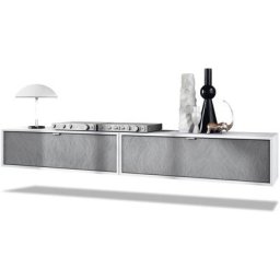 Vladon - Ensemble de 2 set meuble tv Lana 100 lowboards blanc mat - haute brillance - Façades en