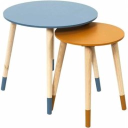 Home Déco Factory - Set de 2 tables gigognes rondes en bambou - Jaune et Bleu - d 43/33 x h 48/40