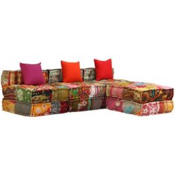 Pouf modulaire à 3 places | Canapé Sofa 3 places Patchwork Tissu 66017 - Multicolore