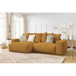 Canapé d'angle fixe Bobochic Canapé d'angle réversible ultra moelleux voltaire velours côtelé Jaune