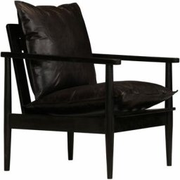 Fauteuil Noir Cuir véritable avec bois d'acacia vidaXL - Noir