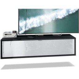 Meuble de tv Armoire suspendue Lowboard Lana noir mat - haute brillance - Façades en Blanc haute