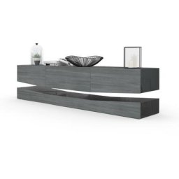 Armoire basse Meuble tv City en Noir mat - haute brillance & tons naturels - Façades en