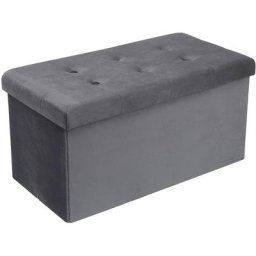Banc de Rangement - 76x38x38cm -velours-Tabouret Pouf -gris- Pouf Rangement - Coffre de Rangement