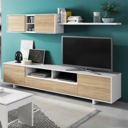 Ensemble Meuble Tv 200 cm Blanc brillant et chêne canadien Chêne clair/blanc