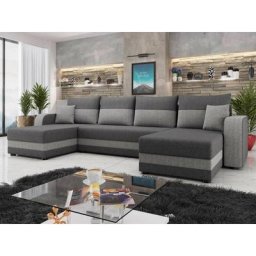 Harvey - canapé panoramique en u - 7 places - convertible avec coffre - en tissu - gris - Gris