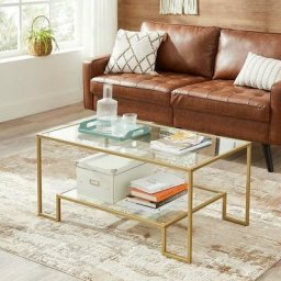 Vasagle Table basse, Table de salon, 2 niveaux en verre trempé, cadre en acier, 100 x 55 x 45 cm,