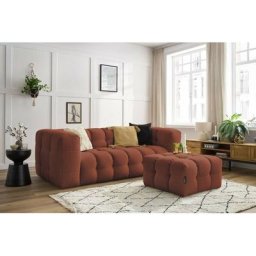 Canapé droit fixe Bobochic Canapé droit fixe 3 places cloud avec pouf Orange - Orange