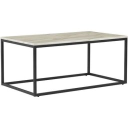 Table Basse Rectangulaire avec Plateau Effet Marbre Blanc en mdf et Cadre en Métal Noir au Style