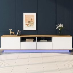 LBF - Meuble tv led 180cm - avec éclairage led 16 couleurs, 2 portes, 2 tiroirs, 2 étagères, style