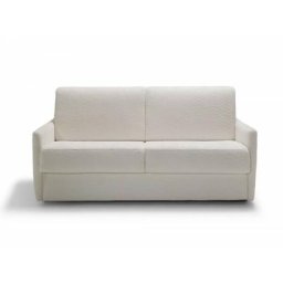 Canapé convertible 3 places en tissu bouclé écru - Ouverture express - Couchage quotidien - Matelas