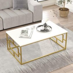 Table basse Ripia L100xP60cm Métal Or et Bois Blanc - Blanc / Or