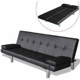 Canapé-lit réglable Canapé Sofa convertible réversible avec deux oreillers Similicuir Noir