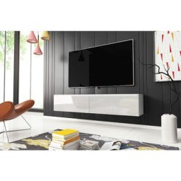 Meuble tv Lowboard d 140 cm, meuble tv avec éclairage led, meuble tv suspendu, couleur blanc