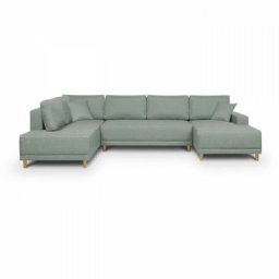 Canapé d'angle panoramique convertible JAKOB - 7 places - Bleu gris - Scandinave - L318 x H 78 x P