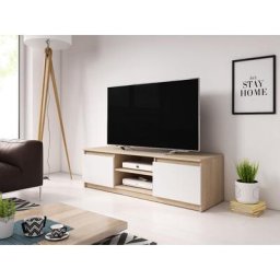 Meuble TV 120 cm DINGO, Meuble TV, éclairage LED inclus, couleur sonoma/blanc brillant