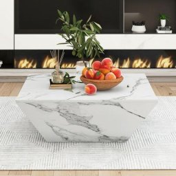 Table basse haute brillance en forme de tambour moderne, table basse trapézoïdale en placage de
