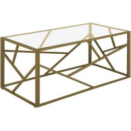 Table Basse Rectangulaire avec Plateau en Verre et Cadre en Métal Doré au Style Moderne et Glamour