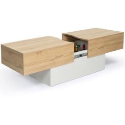 Table basse bar coulissante marta bois blanc et imitation hêtre - Blanc