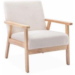 Fauteuil scandinave en bois et tissu bouclette. Isak. l 64 x p 69.5 x h 73cm - Bouclette blanche