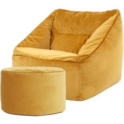 Pouf Fauteuil en Velours Natalia et Rond Repose-Pieds, xxl Pouf Geant pour Salon, Pouf Poire