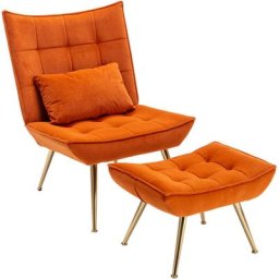 Fauteuil Relax en Velours Fauteuil Loisir Rembourés avec Repose-Pieds Chaise de Salon Scandinave