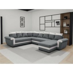 Henry - canapé panoramique réversible convertible - avec coffre - en tissu et pu - 7 places - gris
