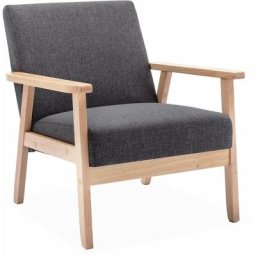 Fauteuil scandinave en bois et tissu gris foncé, Isak, l 64 x p 69,5 x h 73cm - Gris foncé