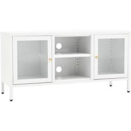 Meuble tv Blanc 105x35x52 cm Acier et verre Vidaxl Blanc