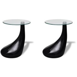Table basse et dessus de table Verre rond Noir brillant 2 pcs vidaXL - Noir