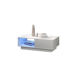 Table basse moderne avec led, table de salon blanche rectangulaire, (99 x 55 x 32 cm) - Liberté