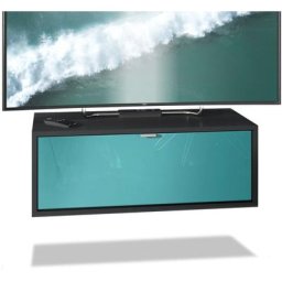 Meuble de tv Armoire suspendue Lowboard Lana noir mat - haute brillance - Façades en Turquoise