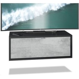 Meuble de tv Armoire suspendue Lowboard Lana noir mat - haute brillance - Façades en Aspect Béton