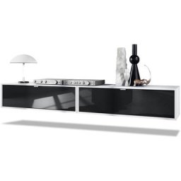 Vladon - Ensemble de 2 set meuble tv Lana 100 lowboards blanc mat - haute brillance - Façades en