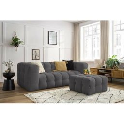 Canapé droit fixe Bobochic Canapé droit fixe 3 places cloud avec pouf Gris foncé - Gris foncé