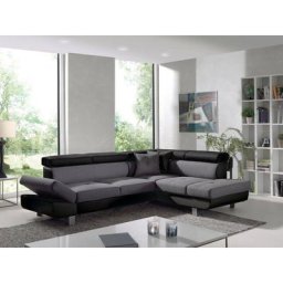 Lisbona - canapé d'angle droit convertible - 5 places - avec têtières - noir / gris - Noir / Gris