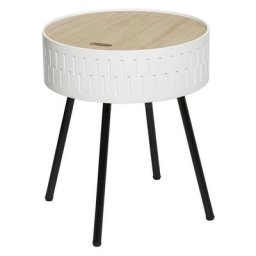 Table d'appoint avec coffre - Shiro - d 38,5 x h 45,5 cm - Blanc - Livraison gratuite - Beige