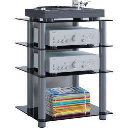 Bilus Meubles tv, Hifi, argent, verre noir. - Noir